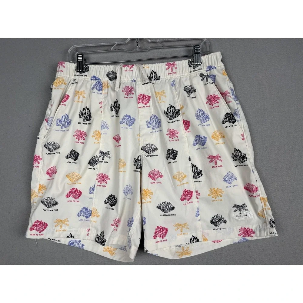 The North Face Swim Trunks Shorts Mens Medium White Campfire Print Camping Beach